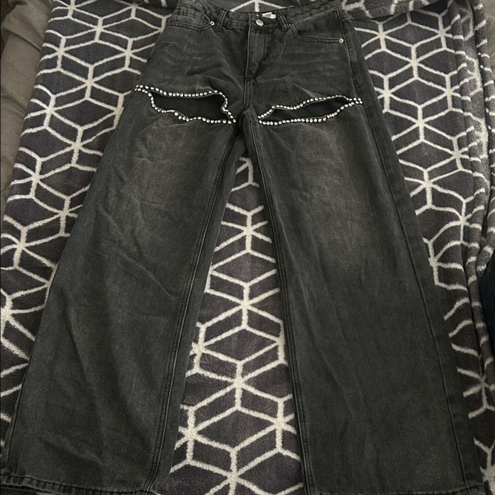 Forever 21 Black Wide Leg Jeans with rhinestone detail